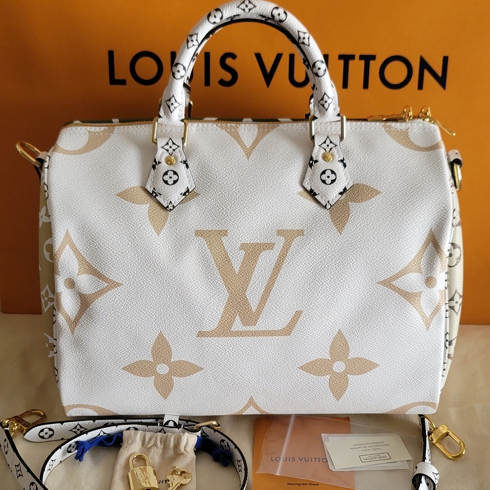 Louis Vuitton Speedy 30 Giant Monogram Flower Green Beige Bag
